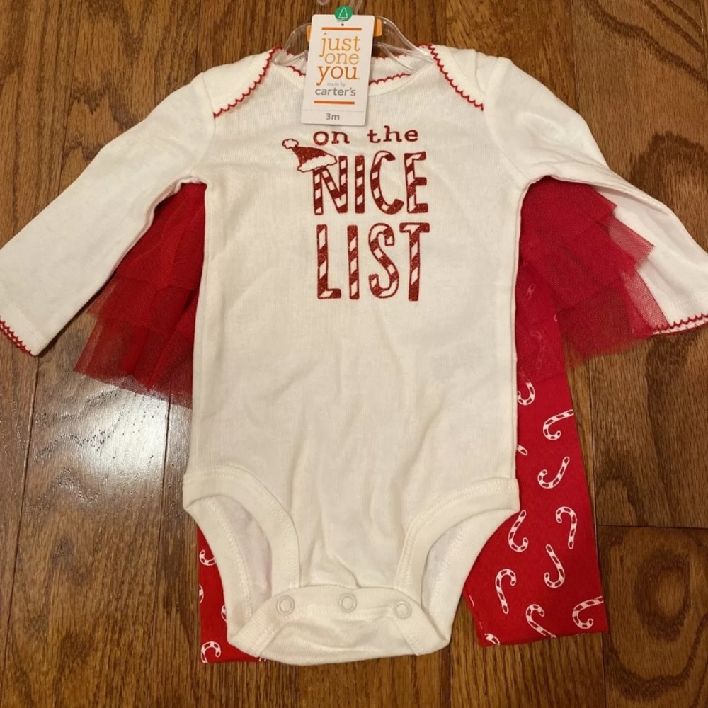 NWT 3 Month Carter's ~ On The Nice List ~Bodysuit Leggings Tutu Christmas Outfit